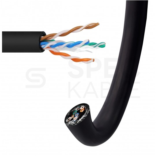 Kabel sieciowy U/UTP kat.5e skrętka 4x2x0,5mm zewnętrzny suchy PE czarny NEKU