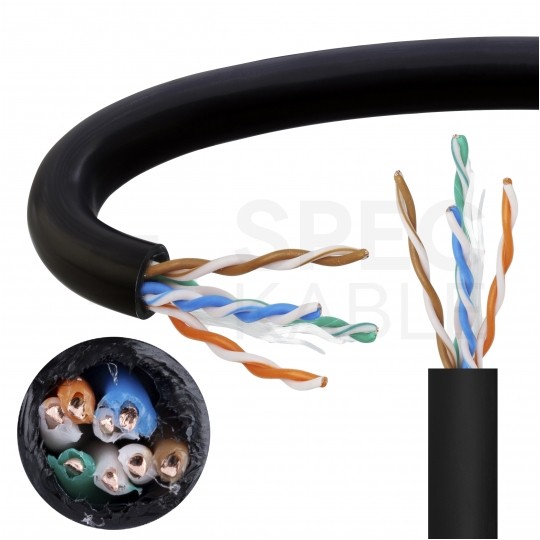 Kabel sieciowy U/UTP kat.5e skrętka 4x2x0,5mm zewnętrzny suchy PE czarny NEKU
