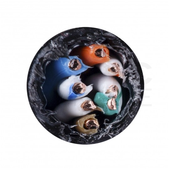 Kabel sieciowy U/UTP kat.5e skrętka 4x2x0,5mm zewnętrzny suchy PE czarny Q-LANTEC