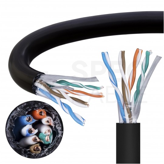 Kabel sieciowy U/UTP kat.5e skrętka 4x2x0,5mm zewnętrzny suchy PE czarny Q-LANTEC