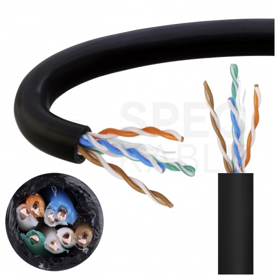 Kabel sieciowy U/UTP kat.5e skrętka 4x2x0,5mm zewnętrzny suchy PE czarny SecurityNET
