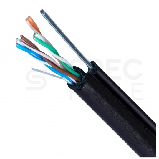 Kabel sieciowy U/UTP kat.5e skrętka 4x2x0,5mm zewnętrzny suchy z linką nośną PE czarny MAXCABLE