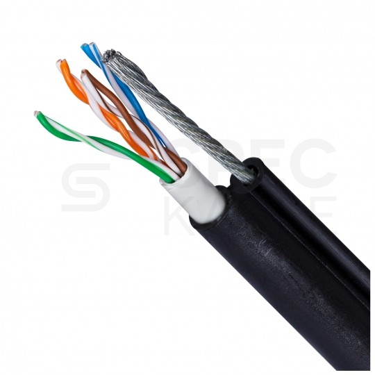 Kabel sieciowy U/UTP kat.5e skrętka 4x2x0,5mm zewnętrzny suchy z linką nośną PE czarny SATEC