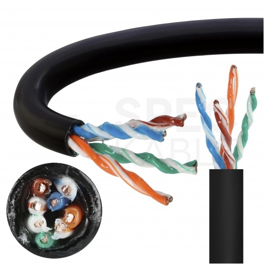 Kabel sieciowy U/UTP kat.5e skrętka 4x2x0,5mm zewnętrzny żelowany PE czarny NEKU