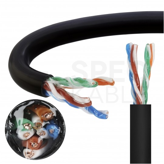 Kabel sieciowy U/UTP kat.5e skrętka 4x2x0,5mm zewnętrzny żelowany PE czarny SecurityNET