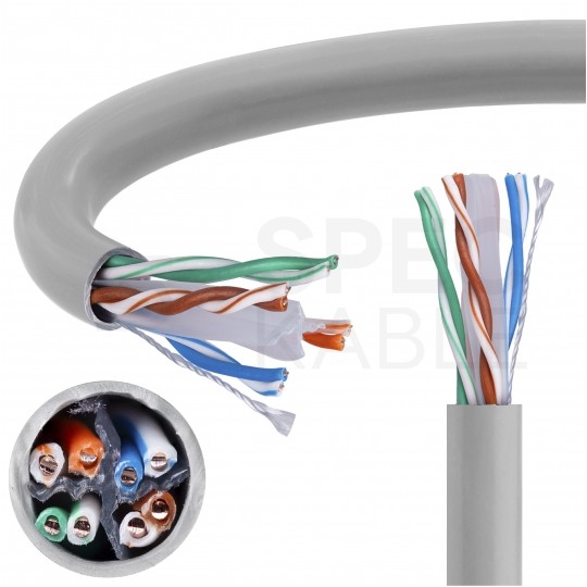 Kabel sieciowy U/UTP kat.6 skrętka 4x2x0,51mm wewnętrzny Eca PVC szary NEKU