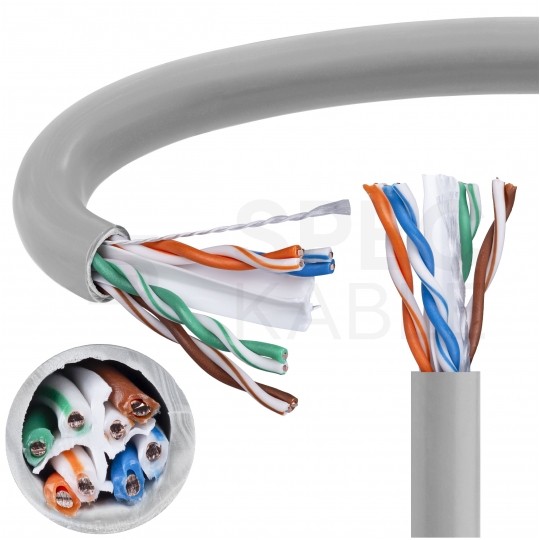 Kabel sieciowy U/UTP kat.6 skrętka 4x2x0,56mm wewnętrzny B2ca bezhalogenowy LSOH szary NEKU