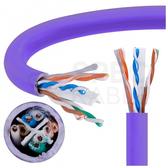 Kabel sieciowy U/UTP kat.6 skrętka 4x2x0,57mm wewnętrzny B2ca bezhalogenowy LSOH fioletowy Alantec