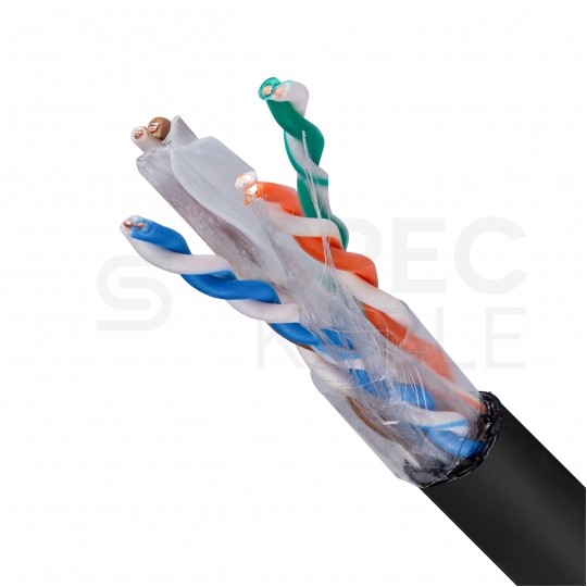 Kabel sieciowy U/UTP kat.6 skrętka 4x2x0,57mm zewnętrzny suchy PE czarny Alantec