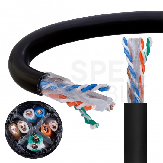 Kabel sieciowy U/UTP kat.6 skrętka 4x2x0,57mm zewnętrzny suchy PE czarny Alantec