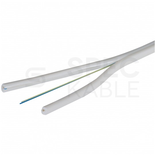 Kabel światłowodowy 2 włókna 2J SM 9/125 FTTH płaski uniwersalny wzmocnienie dwoma prętami biały LSZH B2ca SecurityNet
