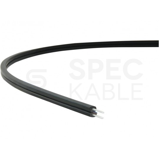 Kabel światłowodowy płaski FTTH 2 włókna SM 9/125 G.657.A1 uniwersalny bezhalogenowy wzmocniony FRP czarny Alantec