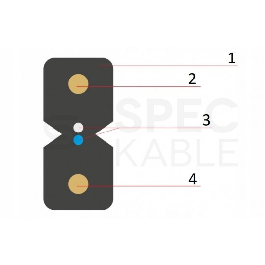 Kabel światłowodowy płaski FTTH 2 włókna SM 9/125 G.657.A1 uniwersalny Eca bezhalogenowy LSOH wzmocniony FRP czarny Alantec