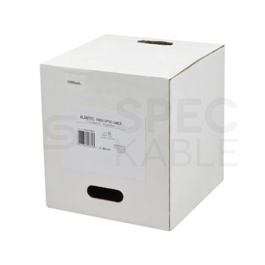 Kabel światłowodowy płaski FTTH 2 włókna SM 9/125 G.657.A1 uniwersalny Eca bezhalogenowy LSOH wzmocniony prętami stalowymi biały Alantec
