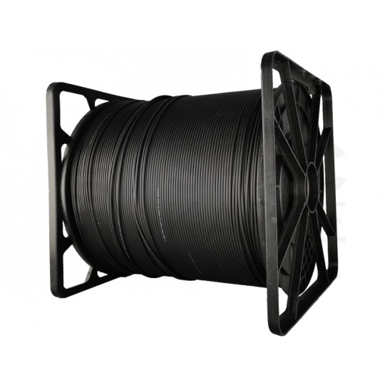 Kabel światłowodowy płaski FTTH 2 włókna SM 9/125 G.657.A1 uniwersalny Eca bezhalogenowy LSOH wzmocniony prętami stalowymi czarny Alantec