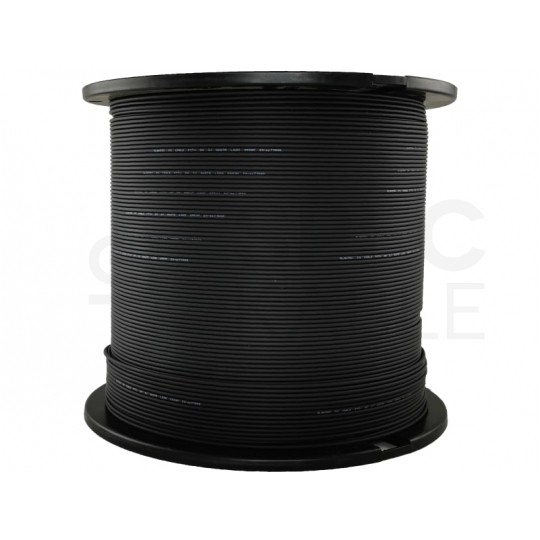 Kabel światłowodowy płaski FTTH 2 włókna SM 9/125 G.657.A1 uniwersalny Eca bezhalogenowy LSOH wzmocniony prętami stalowymi czarny Alantec