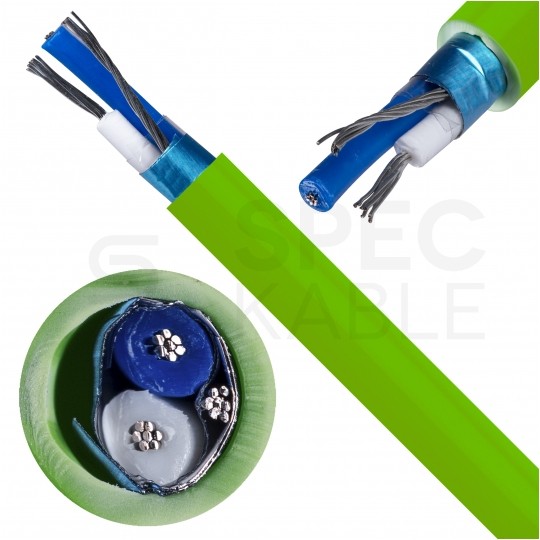 Kabel transmisyjny BC-500 1x2x0,20mm2 do magistrali szeregowej RS485 zielony 300V ekranowany bezhalogenowy B2ca linka CAE DATA