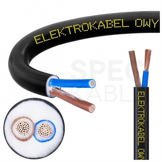 Kabel warsztatowy OWY / H05VV-F 2x1,5mm2 czarny 300/500V giętki linka Elektrokabel
