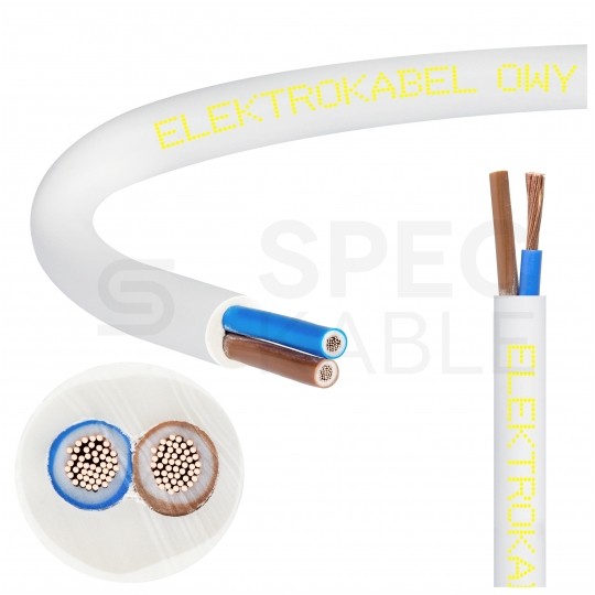 Kabel warsztatowy OWY / H05VV-F 2x2,5mm2 biały 300/500V giętki linka Elektrokabel