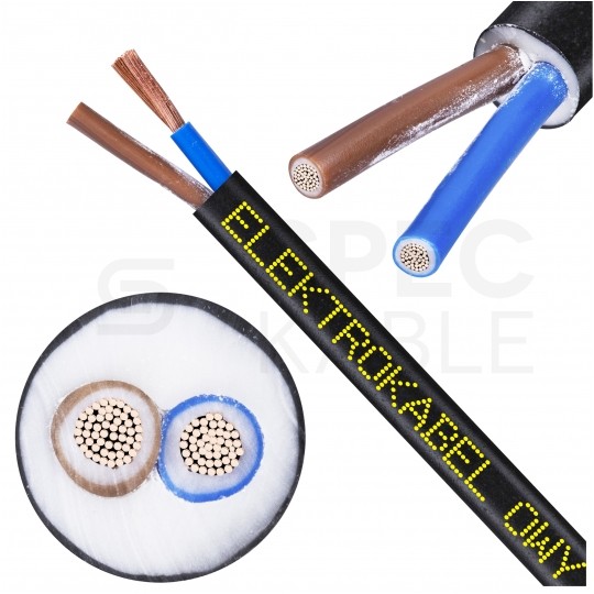 Kabel warsztatowy OWY / H05VV-F 2x2,5mm2 czarny 300/500V giętki linka Elektrokabel