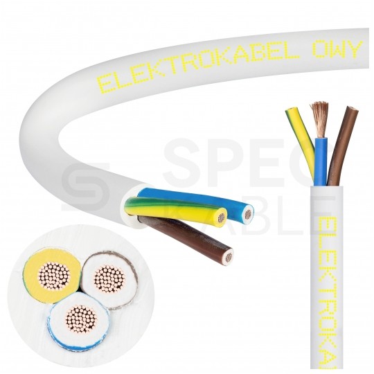 Kabel warsztatowy OWY / H05VV-F 3x0,75mm2 biały 300/500V giętki linka Elektrokabel
