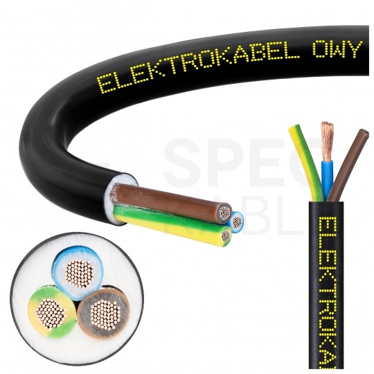 Kabel warsztatowy OWY / H05VV-F 3x0,75mm2 czarny 300/500V giętki linka Elektrokabel