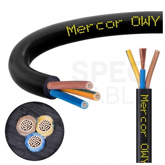 Kabel warsztatowy OWY / H05VV-F 3x1,5mm2 czarny 300/500V giętki linka Mercor
