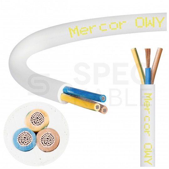 Kabel warsztatowy OWY / H05VV-F 3x2,5mm2 biały 300/500V giętki linka Mercor