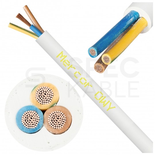 Kabel warsztatowy OWY / H05VV-F 3x2,5mm2 biały 300/500V giętki linka Mercor