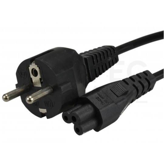 Kabel zasilający OMY do laptopa z wtyczką IEC320 C5 (koniczynka) 2,5A czarny 1,8m