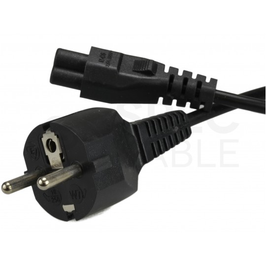 Kabel zasilający OMY do laptopa z wtyczką IEC320 C5 (koniczynka) 2,5A czarny 1,8m