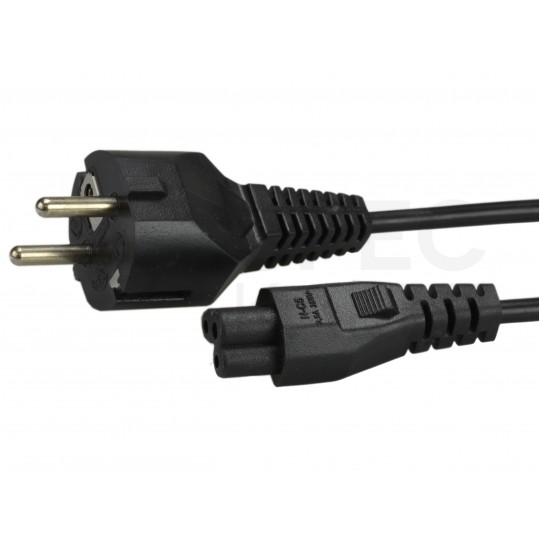 Kabel zasilający OMY do laptopa z wtyczką IEC320 C5 (koniczynka) 2,5A czarny 1,8m