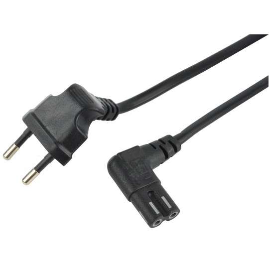 Kabel zasilający OMYp do sprzętu Audio i RTV z wtyczką kątową IEC320 C7 (ósemka) 2,5A czarny 0,75m