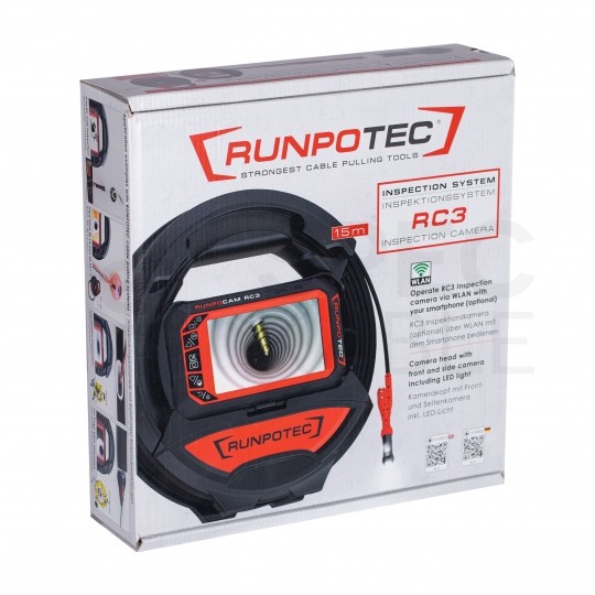 Kamera inspekcyjna endoskopowa wielofunkcyjna 15m w zestawie z rabletem na kasecie, akcesoriami RUNPOCAM RC3 RUNPOTEC