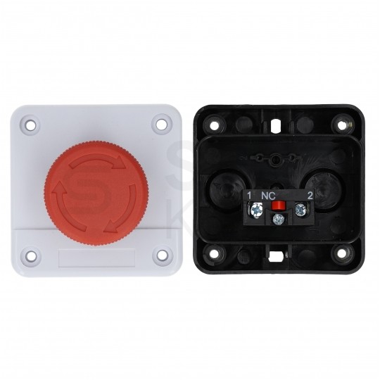 Kaseta sterownicza, obudowa z przyciskiem awaryjnym grzybkowym IP65 biała kompletna ADELID AS22-W01-ES542