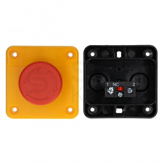 Kaseta sterownicza, obudowa z przyciskiem awaryjnym grzybkowym IP65 żółta kompletna ADELID AS22-Y01-ES542
