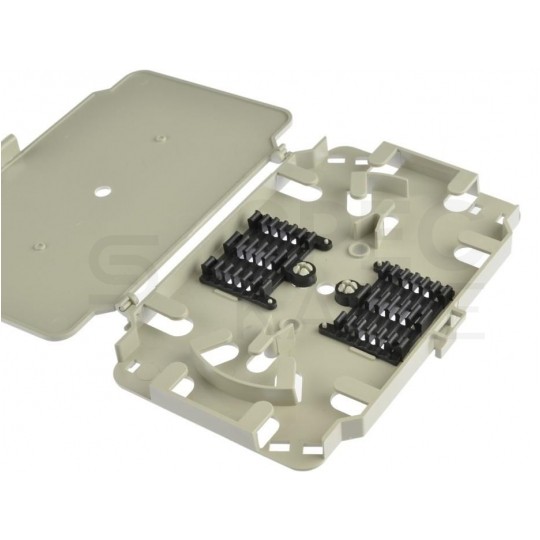 Kaseta światłowodowa FO z pokrywą i uchwytami na 12 spawów szara NEKU