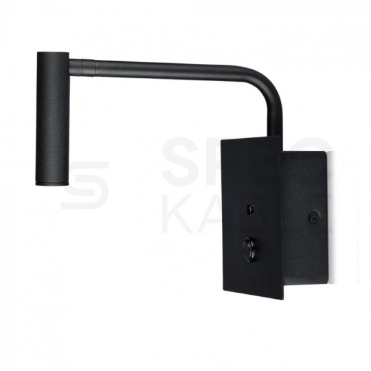 Kinkiet hotelowy LED 3W 180lm 3000K z włącznikiem i gniazdem USB czarny barwa WW biała ciepła IP20 V-TAC VT-2943