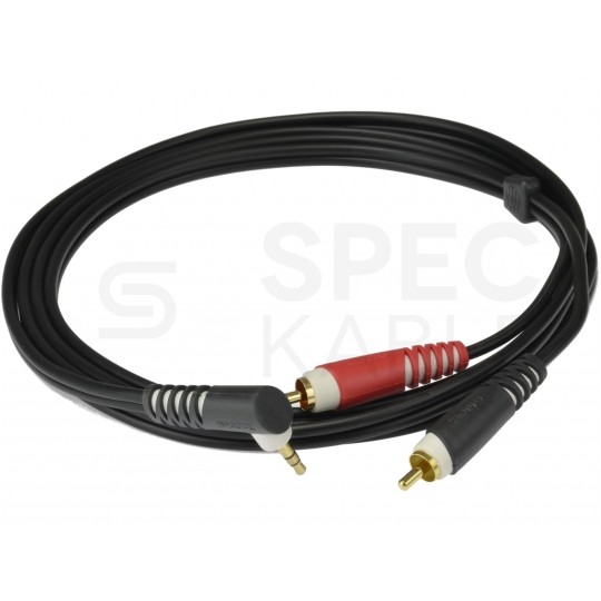 KLOTZ Kabel Audio AUX mini Jack 3,5mm Stereo (wtyk kątowy) / 2x RCA Cinch (wtyk) 2m