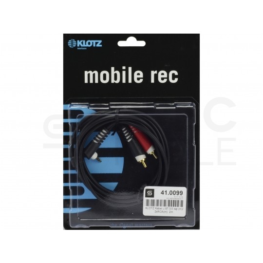 KLOTZ Kabel Audio AUX mini Jack 3,5mm Stereo (wtyk kątowy) / 2x RCA Cinch (wtyk) 2m