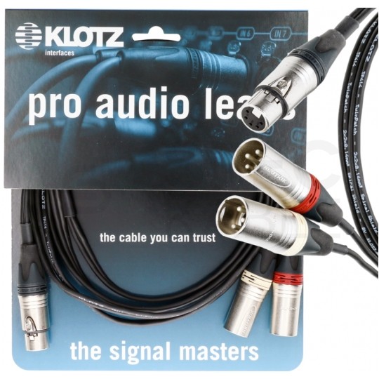 KLOTZ Kabel mikrofonowy przedłużacz STEREO XLR 5-pin (gniazdo) / 2x XLR 3-pin (wtyk) za złączach Neutrik 3m