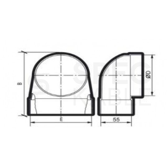 Kolanko łącznikowe zmienne kanału płaskiego 110x55mm na kanał okrągły fi:100mm pionowe airRoxy 02-403