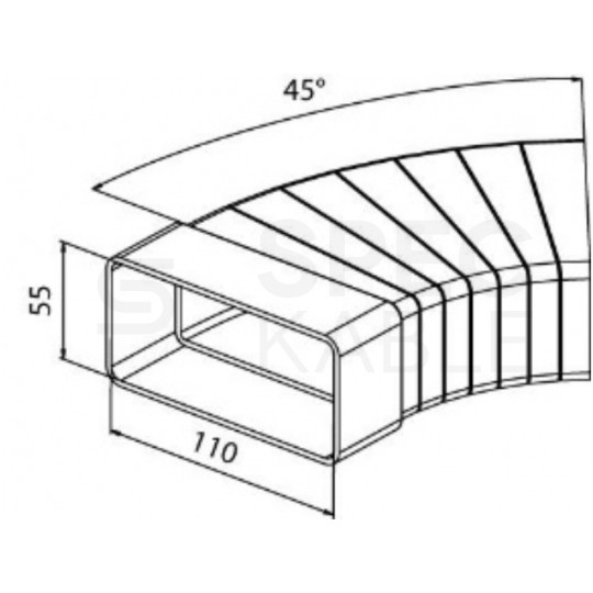 Kolanko wentylacyjne poziome wielokątne, łącznik 15-60 stopni do kanału płaskiego 110x55mm airRoxt 02-404