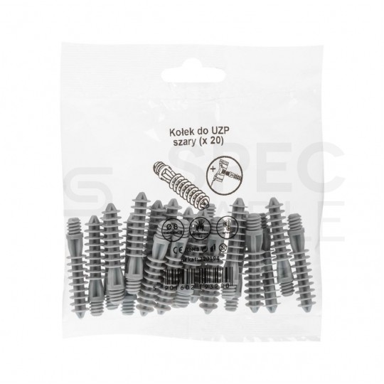 Kołki montażowe do uchwytów paskowych UZP szare fi:9,5mm do kabli i rur instalacyjnych RLm 20szt
