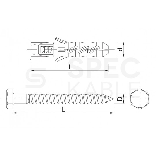 Kołki rozporowe FIX 10x50mm z wkrętem HEX 6x60mm z łbem sześciokątnym do betonu, cegły, gazobetonu KOLENER 100szt