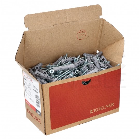 Kołki rozporowe FIX 8x40mm z wkrętem PZ 4,5x50mm z łbem stożkowym do betonu, cegły, gazobetonu KOLENER 200szt