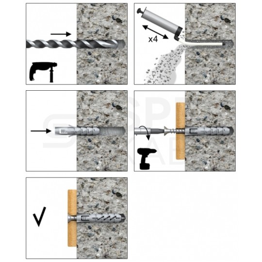 Kołki rozporowe FIX 8x40mm z wkrętem PZ 5x50mm z łbem stożkowym do betonu, cegły, gazobetonu KOLENER 200szt