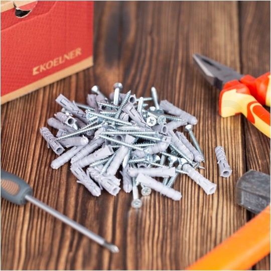 Kołki rozporowe FIX 8x40mm z wkrętem PZ 5x50mm z łbem stożkowym do betonu, cegły, gazobetonu KOLENER 200szt