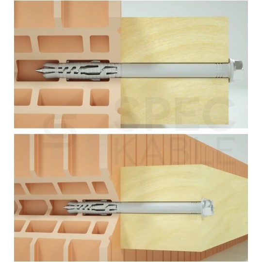 Kołki rozporowe ramowe 12x180mm z wkrętem z łbem sześciokątnym i gniazdem TORX do betonu, cegły ceramicznej i silikatowej KLIMAS 25szt