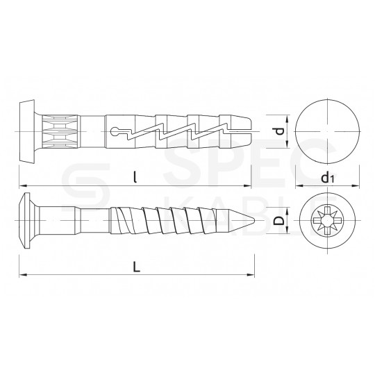 Kołki rozporowe szybkiego montażu FX-C 6x40mm z kołnierzem cylindrycznym oraz gwoździem wbijanym do betonu, gazobetonu i cegły silikatowej KOELNER 100szt